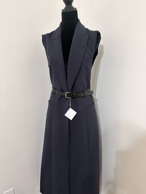 Zara Sleeveless Midi Vest Blazer Dress in Navy